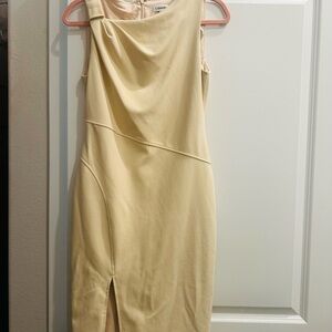 Calvin Klein Yellow One Shoulder Asymmetrical Cocktail Dress
